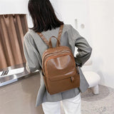 PU Backpack Retro Large Capacity Waterproof Leather Travel Rucksack Bag