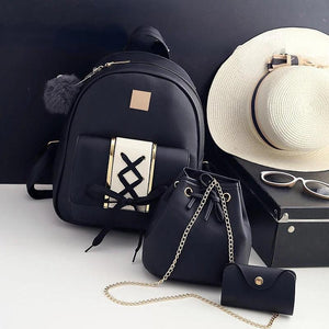 PU Leather Backpacks Teenage Girls Travel Bag Shoulder Set