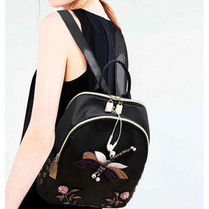 Red Embroidery Backpack Women's Waterproof Bag