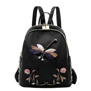 Red Embroidery Backpack Women's Waterproof Bag
