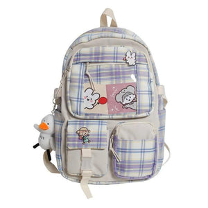 Japanese Plaid Style Nylon Backpack - Schoolgirl Campus Schoolbag
