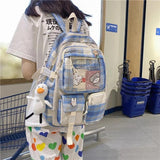 Japanese Plaid Style Nylon Backpack - Schoolgirl Campus Schoolbag