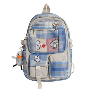 Japanese Plaid Style Nylon Backpack - Schoolgirl Campus Schoolbag