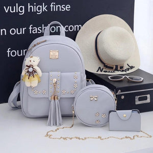 Small Fresh Tassel Rivet PU Leather Shoulder Bag for Girls
