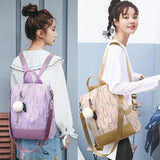 Floral Backpack Women Hairball Rucksack Student Bookbags Travel Bag