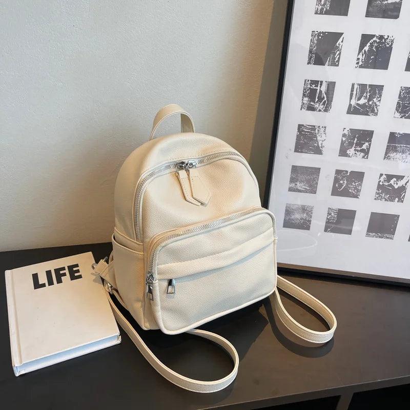 Small Female Backpacks Women Backpack PU Leather Travel Bags Solid Purse Bag