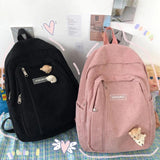 Corduroy Stripe Backpack Bag for Teenage Students