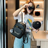 Cat Print PU Leather School Backpack for Girls
