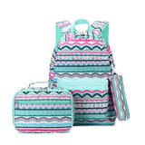 Striped School Backpack with Lunch Tote Pencil Bag for Student Boys Girls