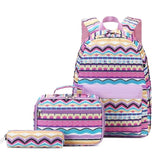 Striped School Backpack with Lunch Tote Pencil Bag for Student Boys Girls