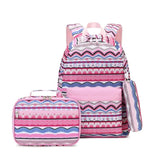 Striped School Backpack with Lunch Tote Pencil Bag for Student Boys Girls