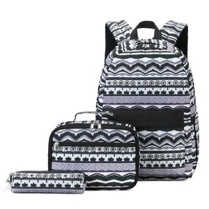 Striped School Backpack with Lunch Tote Pencil Bag for Student Boys Girls