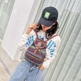Ethnic Style Flower Embroidery Canvas Backpack