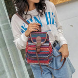 Ethnic Style Flower Embroidery Canvas Backpack