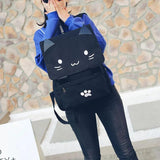 Fashion Cat Embroidery Canvas Student Bag Women Backpack