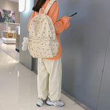 Floral Backpack Nylon Girl Bags with Pendant