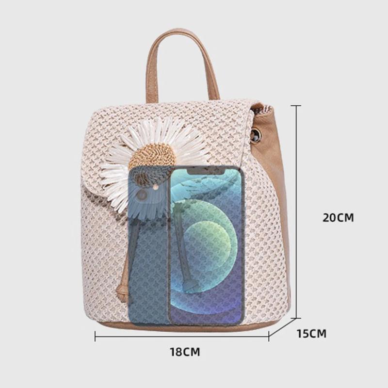 Straw Women Shoulder Backpack Bag Outdoor Travel