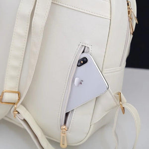 Tassel Rivet Backpack for Teen Girls Schoolbag PU Leather