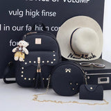 Tassel Rivet Backpack for Teen Girls Schoolbag PU Leather