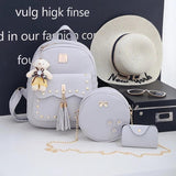 Tassel Rivet Backpack for Teen Girls Schoolbag PU Leather