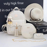 Tassel Rivet Backpack for Teen Girls Schoolbag PU Leather