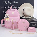 Tassel Rivet Backpack for Teen Girls Schoolbag PU Leather