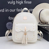 Tassel Rivet Backpack for Teen Girls Schoolbag PU Leather