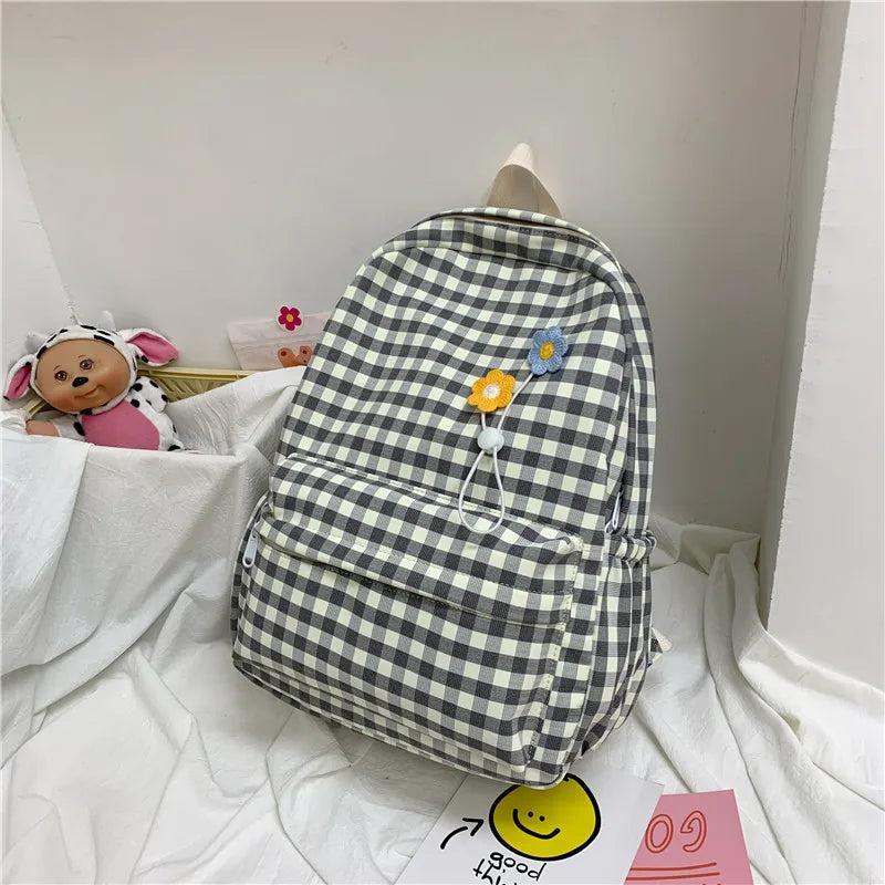 Plaid Pattern Women's Backpack School Bags for Girls