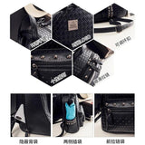 Women's PU Leather Woven Pattern Rivet Backpack