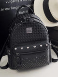 Women's PU Leather Woven Pattern Rivet Backpack
