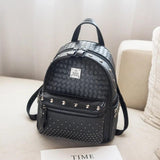 Women's PU Leather Woven Pattern Rivet Backpack