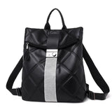 LADSOUL Retro Multifunction Backpack Women Solid Plaid Leather Backpack