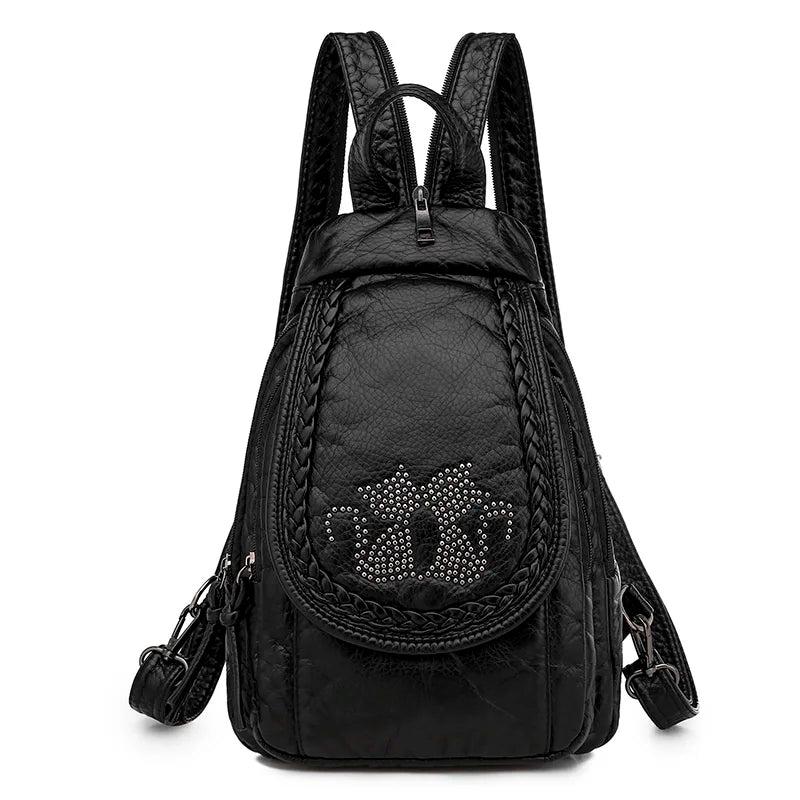 Women Leather Backpacks High Leather School Bagss for Teenage Girls