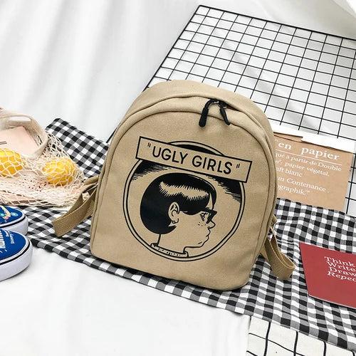 Canvas Mini Backpack with Cartoon Print for Young Girls