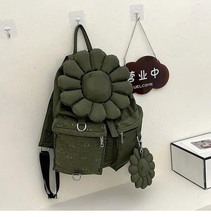 3D Flowers Women Backpack Durable Nylon School Bag Pretty Style Girls Backpack