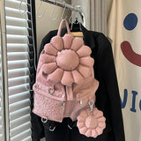 3D Flowers Women Backpack Durable Nylon School Bag Pretty Style Girls Backpack