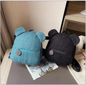 Women's Plush Bear Ear Backpack, Warm Style for Autumn and Winter