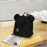 Women's Plush Bear Ear Backpack, Warm Style for Autumn and Winter