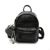 Stone Leather Mini Backpack Women with Hairball