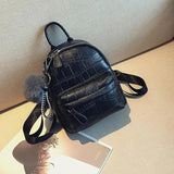 Stone Leather Mini Backpack Women with Hairball