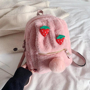 Winter Faux Fur Backpack Rabbit Ear Women Travel Shoulder Bags Plush Bagpack