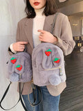 Winter Faux Fur Backpack Rabbit Ear Women Travel Shoulder Bags Plush Bagpack