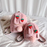 Winter Faux Fur Backpack Rabbit Ear Women Travel Shoulder Bags Plush Bagpack