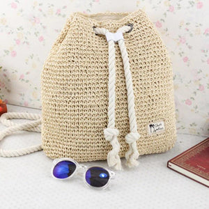 Straw Weaved Backpack Rucksack for Girls Travel Beach Bags Women