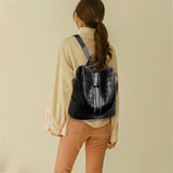Women Woven Leather School Backpack High Capacity Travel Shoulder Bag