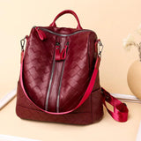 Women Woven Leather School Backpack High Capacity Travel Shoulder Bag