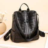 Women Woven Leather School Backpack High Capacity Travel Shoulder Bag