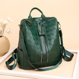 Women Woven Leather School Backpack High Capacity Travel Shoulder Bag