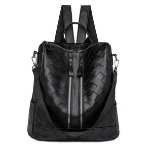 Women Woven Leather School Backpack High Capacity Travel Shoulder Bag