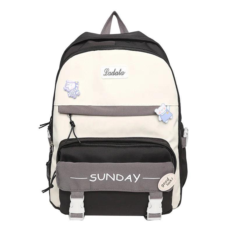 Panelled Women Backpack Nylon College Students Shoulder Bag Preppy Female